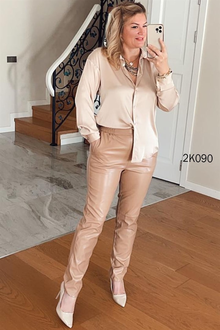 Beli Lastikli Deri Pantolon