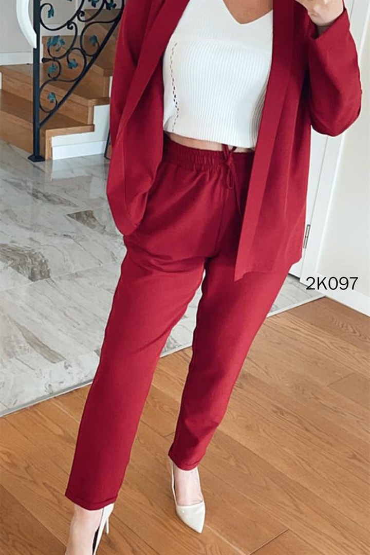 Beli Lastikli Duble Paça Likralı Kumaş Pantolon