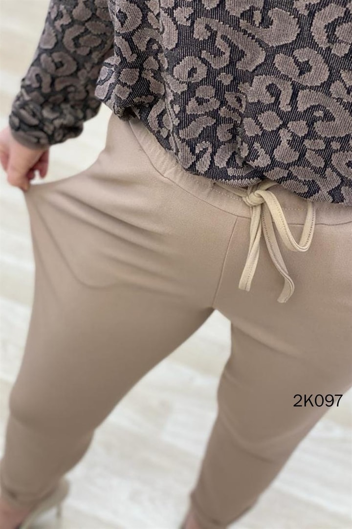Beli Lastikli Duble Paça Likralı Kumaş Pantolon