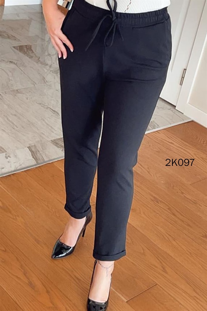 Beli Lastikli Duble Paça Likralı Kumaş Pantolon