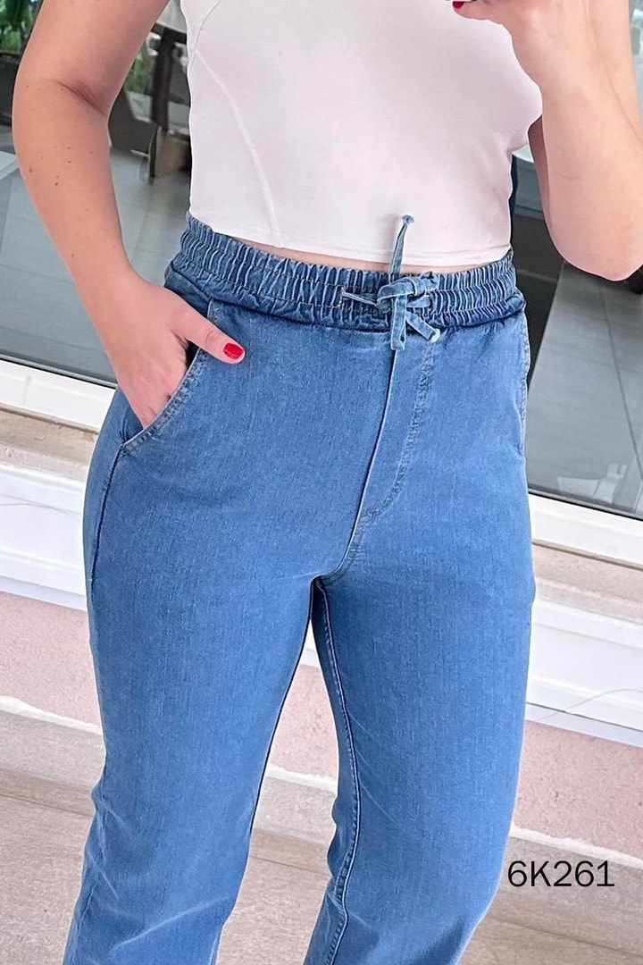 Beli Lastikli Likralı Kot Pantolon