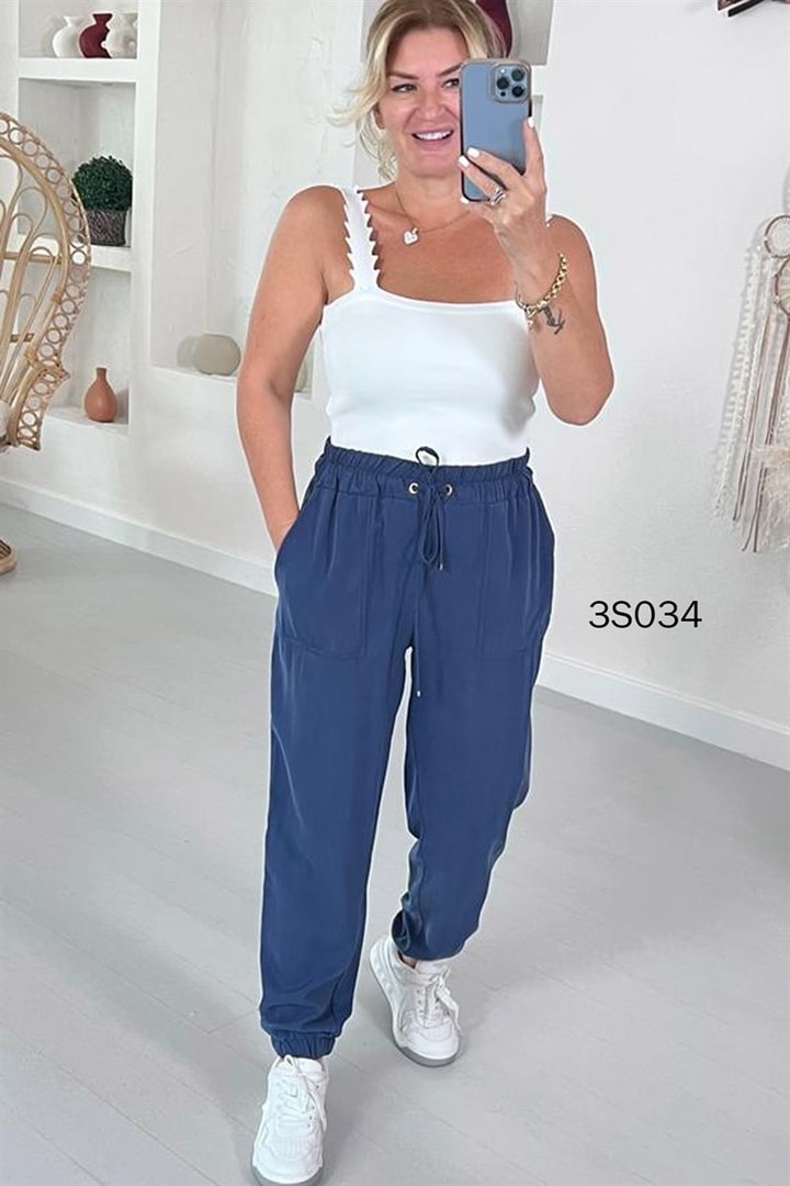 Beli Lastikli Tencel Pantolon