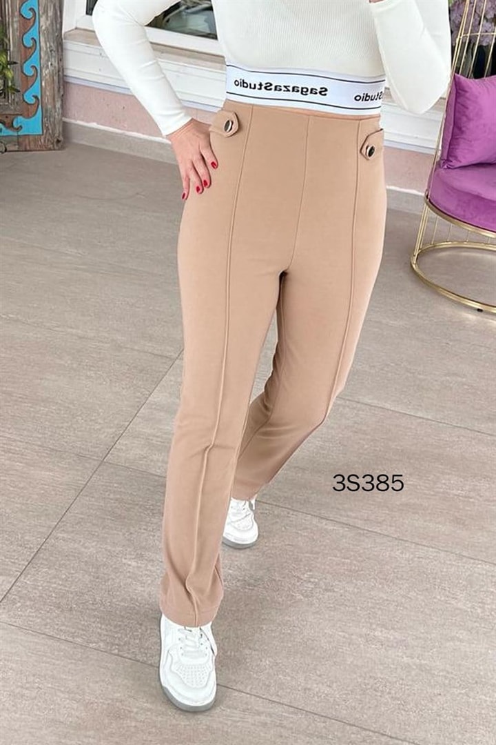 Beli Lastikli Yandan Fermuarlı Krep Pantolon
