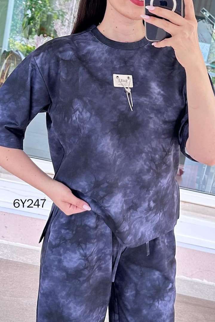 Bisiklet Yaka Batikli Takım