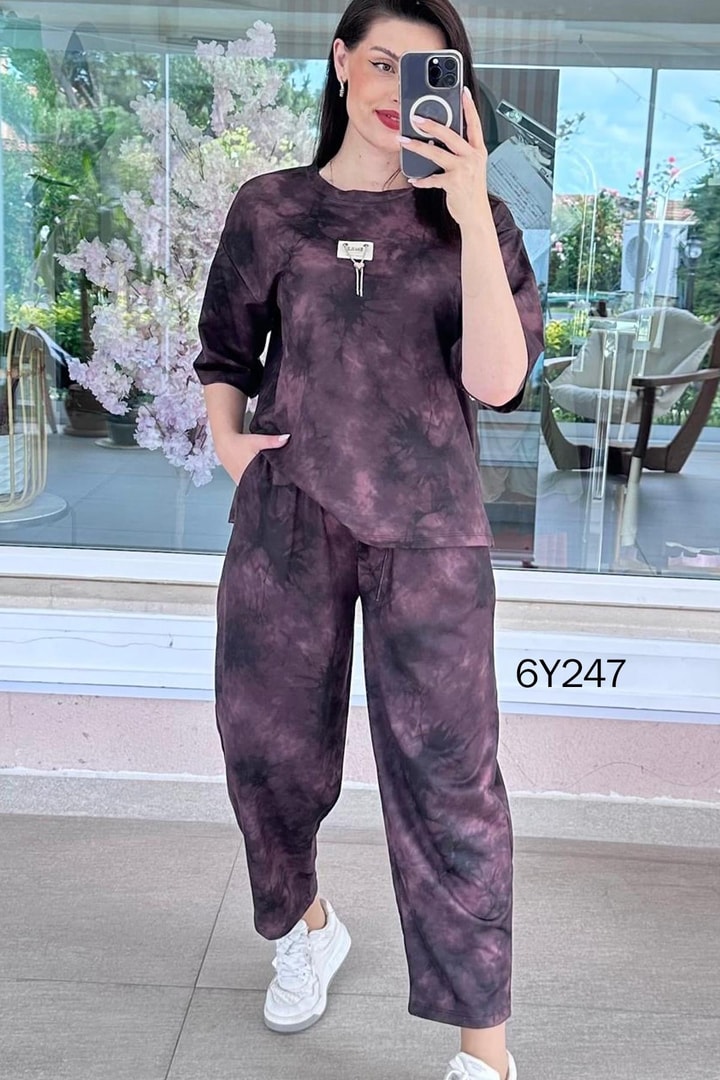 Bisiklet Yaka Batikli Takım