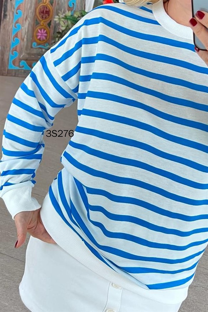 Bisiklet Yaka Çizgili Oversize Sweat
