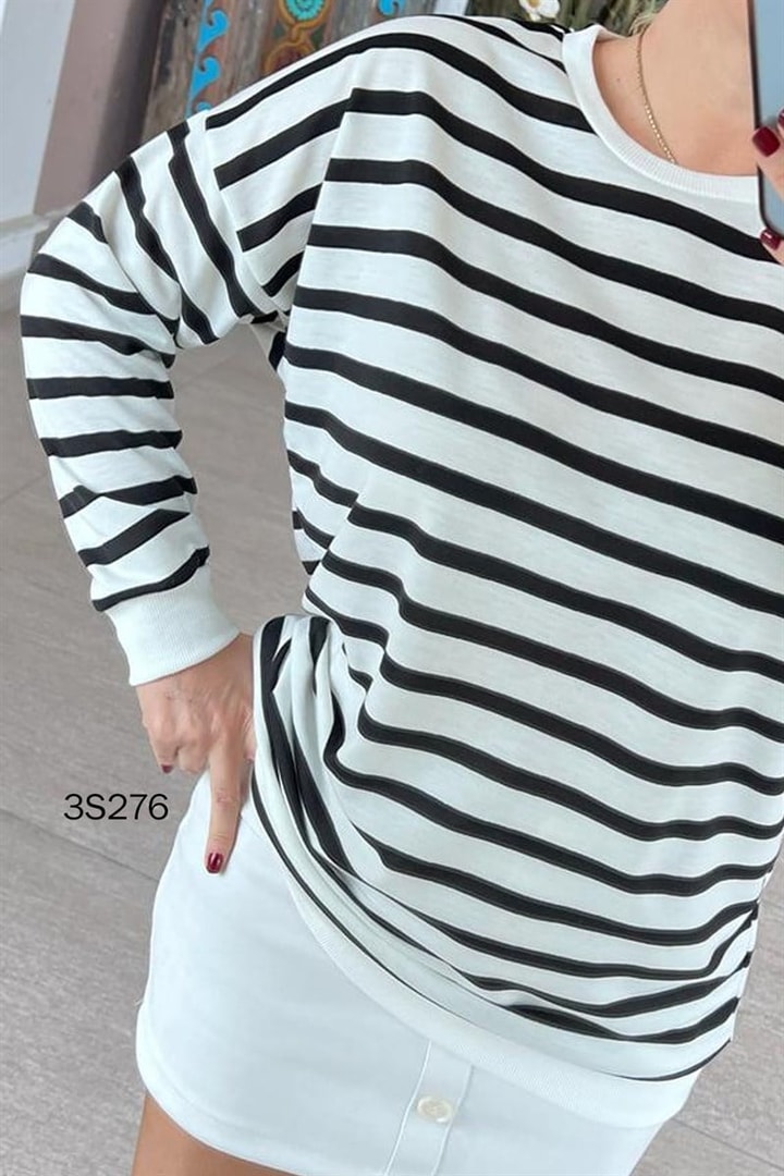 Bisiklet Yaka Çizgili Oversize Sweat