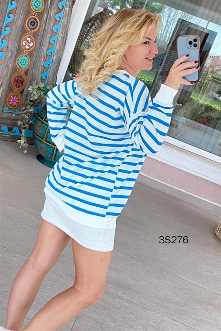 Bisiklet Yaka Çizgili Oversize Sweat