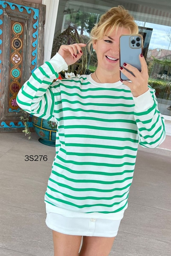 Bisiklet Yaka Çizgili Oversize Sweat
