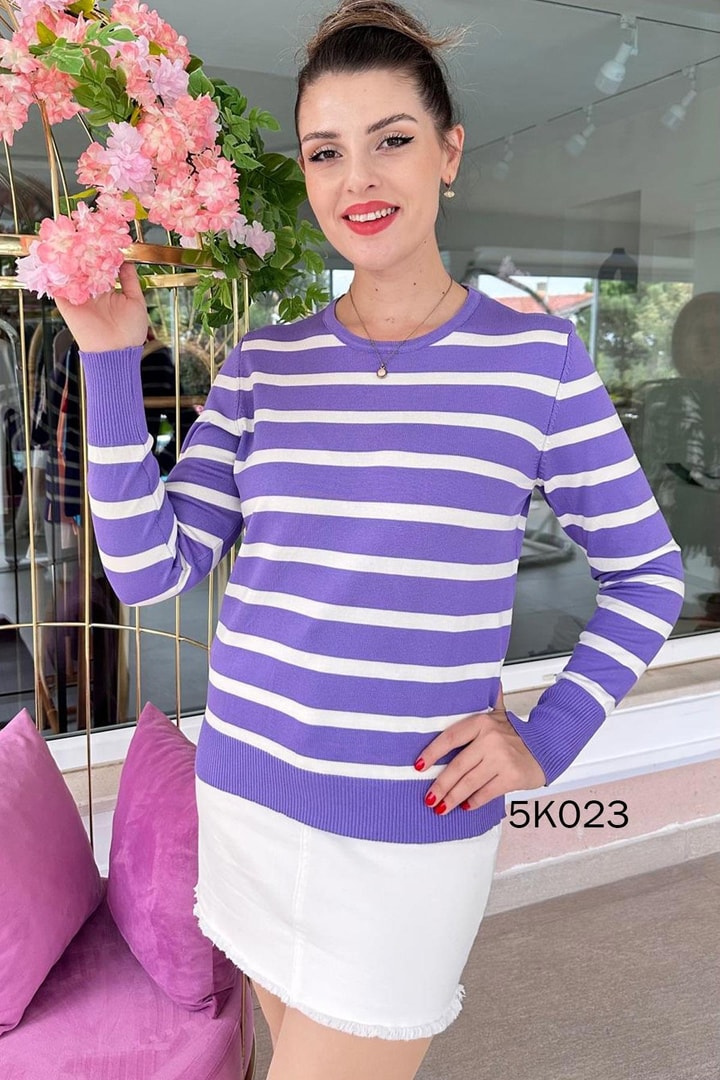 Bisiklet Yaka Çizgili Triko Bluz