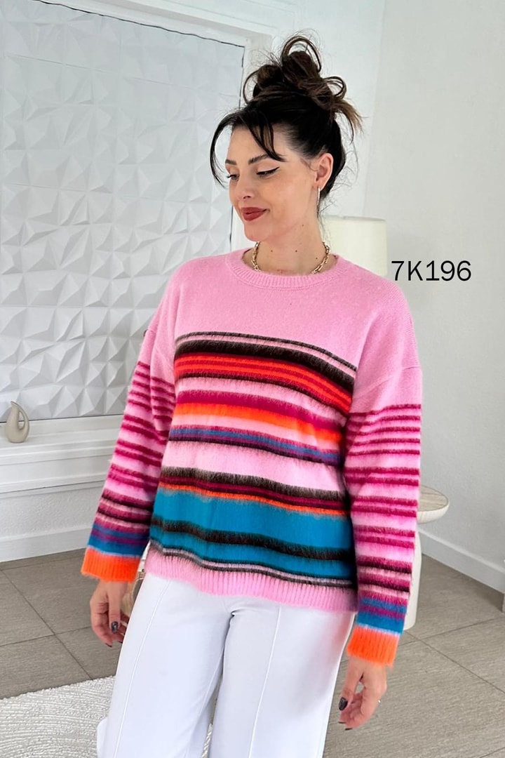 Bisiklet Yaka Çizgili Triko Bluz
