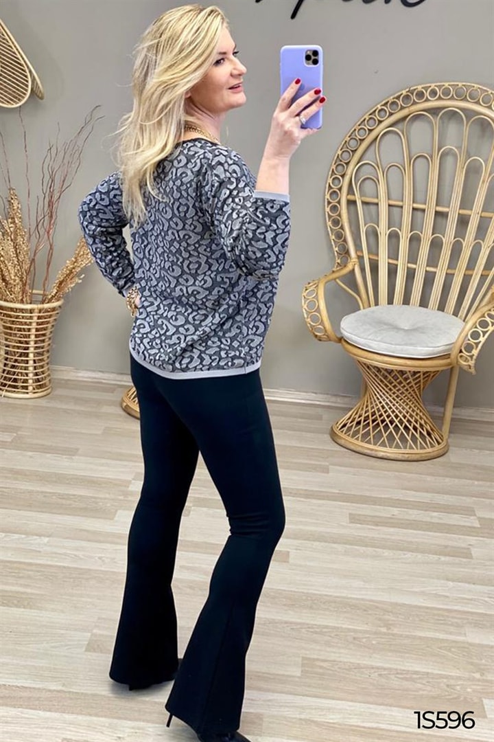 Bisiklet Yaka Desenli Triko Bluz