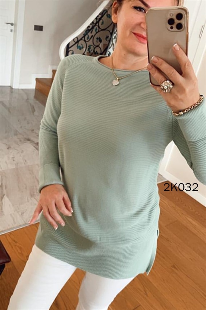 Bisiklet Yaka İnce Fitilli Triko Bluz