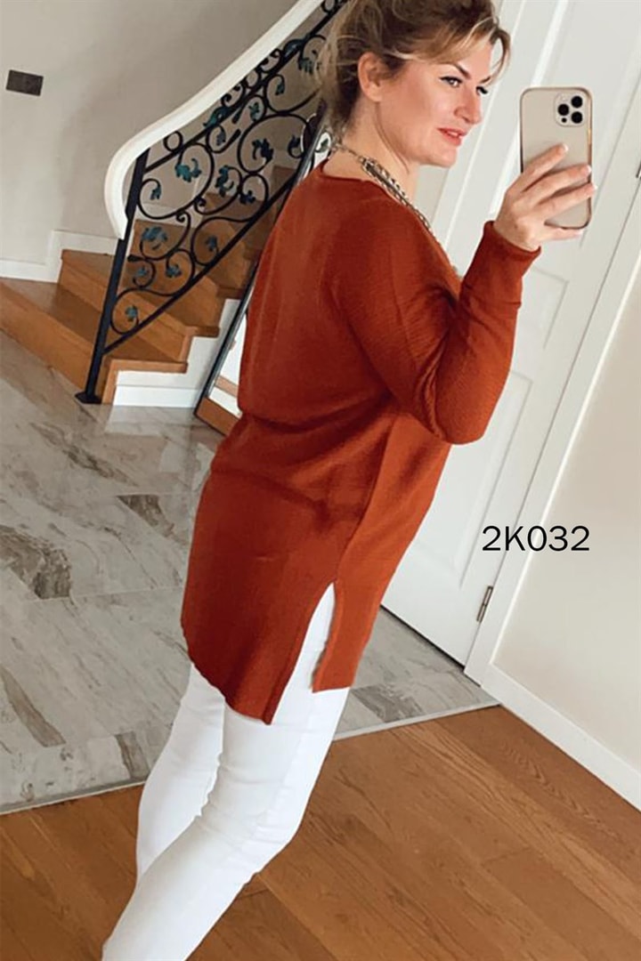 Bisiklet Yaka İnce Fitilli Triko Bluz