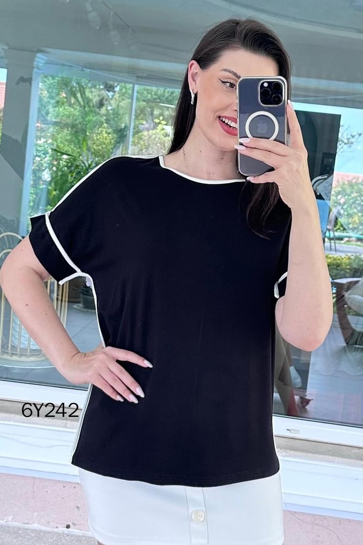 Biyeli Likralı Viskon Penye Bluz