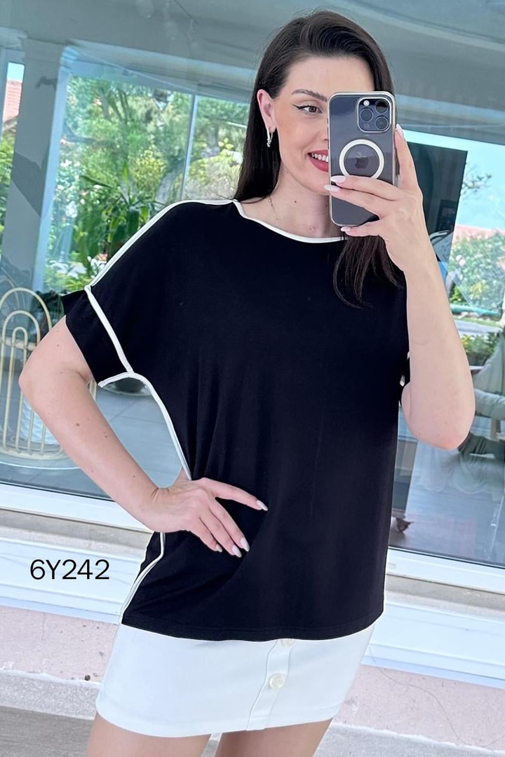 Biyeli Likralı Viskon Penye Bluz