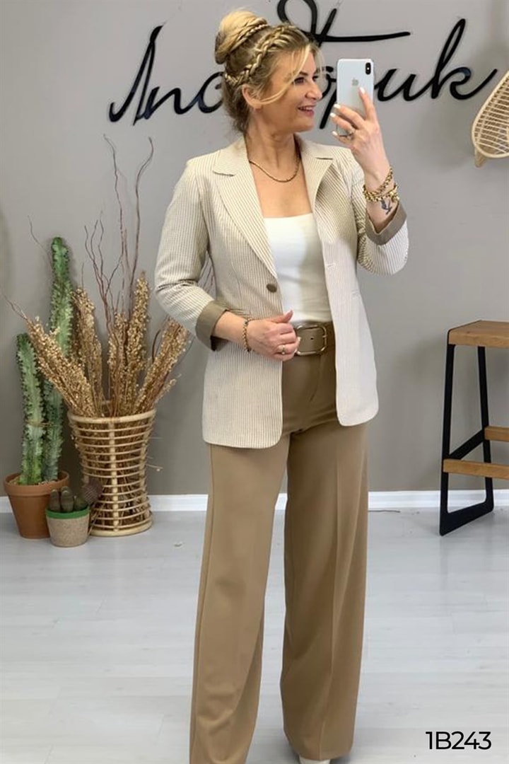 Blazer Çizgili Gofre Ceket