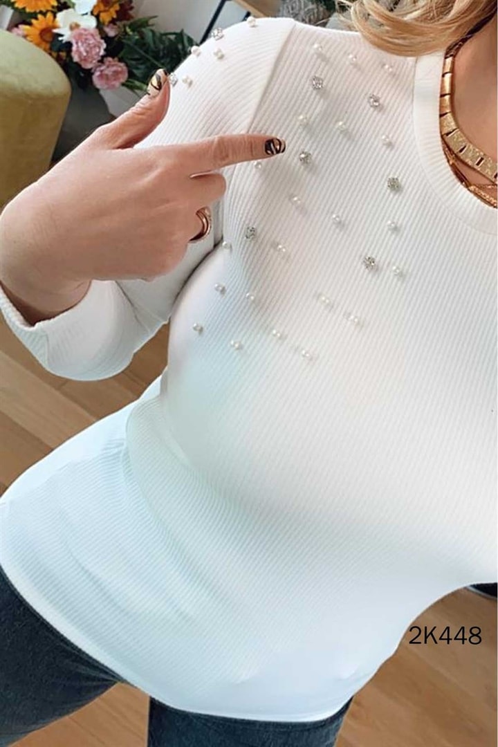 Boncuk İşlemeli Kaşkorse Bluz