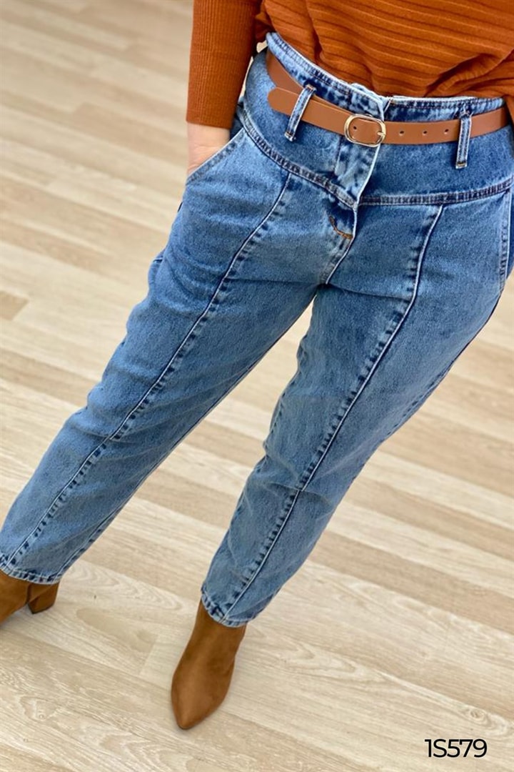 Boyfriend Kemer Hediyeli Kot Pantolon