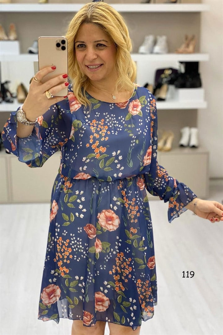 Çiçek Desen Şifon Elbise