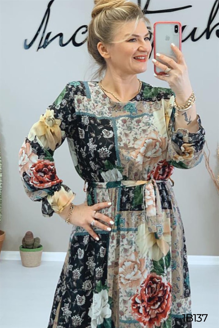 Çiçek Desenli Şifon Elbise