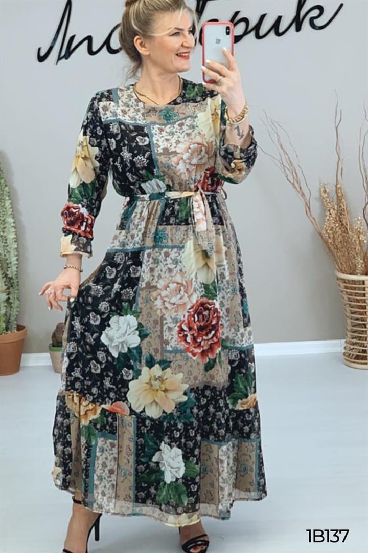 Çiçek Desenli Şifon Elbise