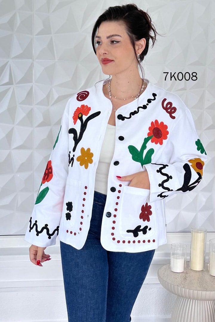 Çiçek Nakışlı Gabardin Ceket