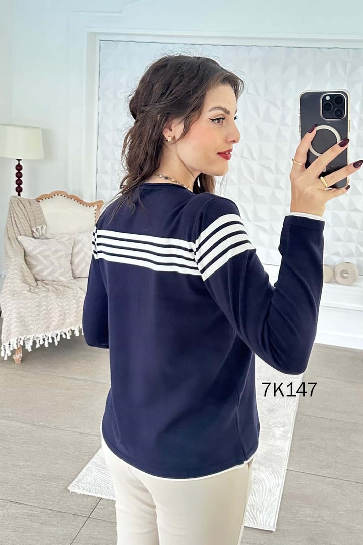 Çizgili Triko Bluz