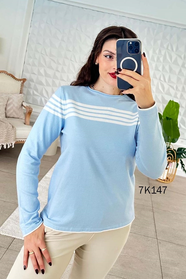 Çizgili Triko Bluz