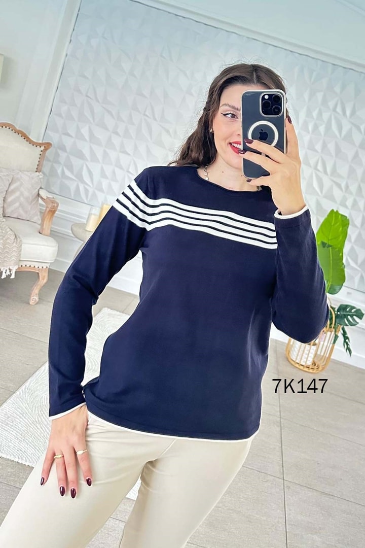 Çizgili Triko Bluz