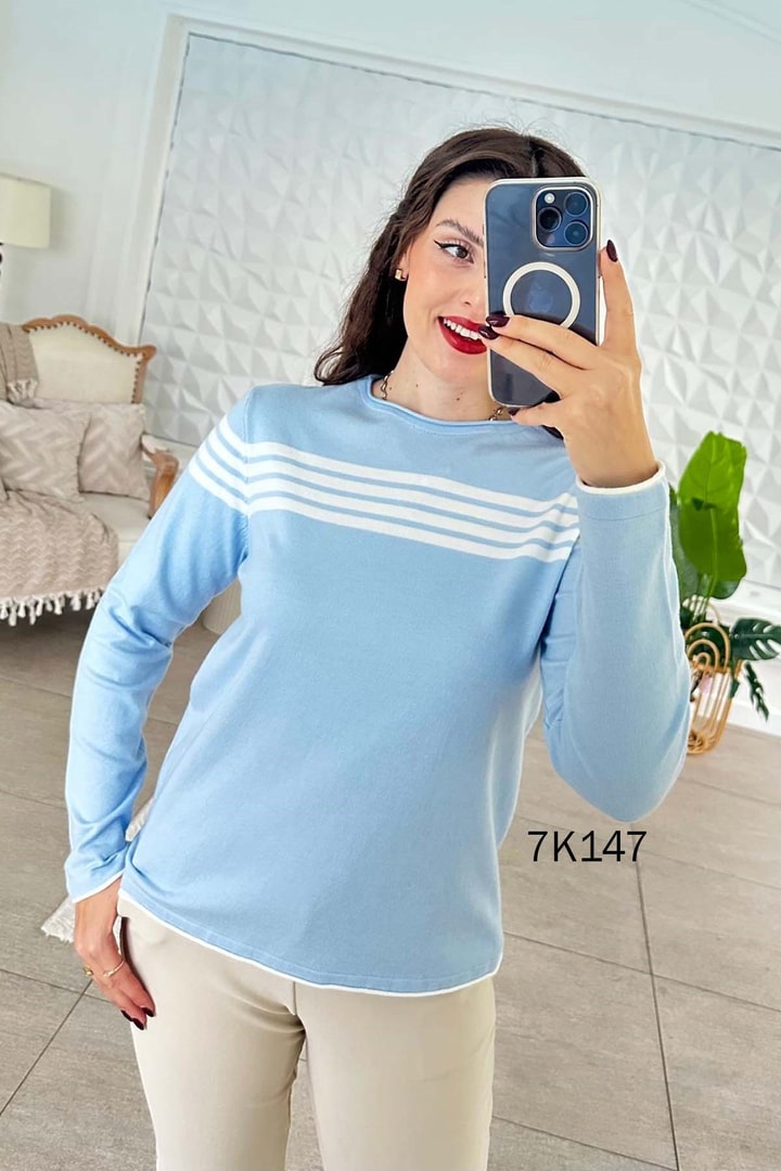 Çizgili Triko Bluz