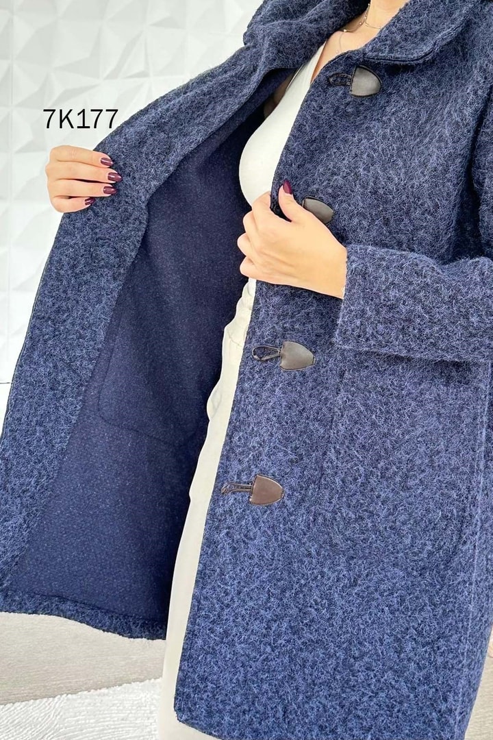 Çoban Düğmeli Kırçıllı Yün Kaban