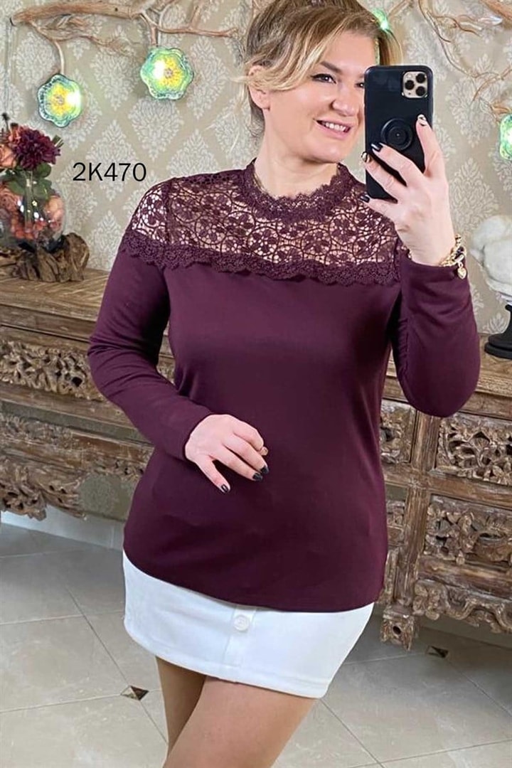 Dantel Detay Likralı Bluz