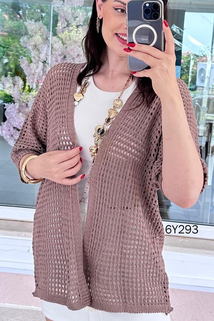 Delikli Uzun Triko Hırka