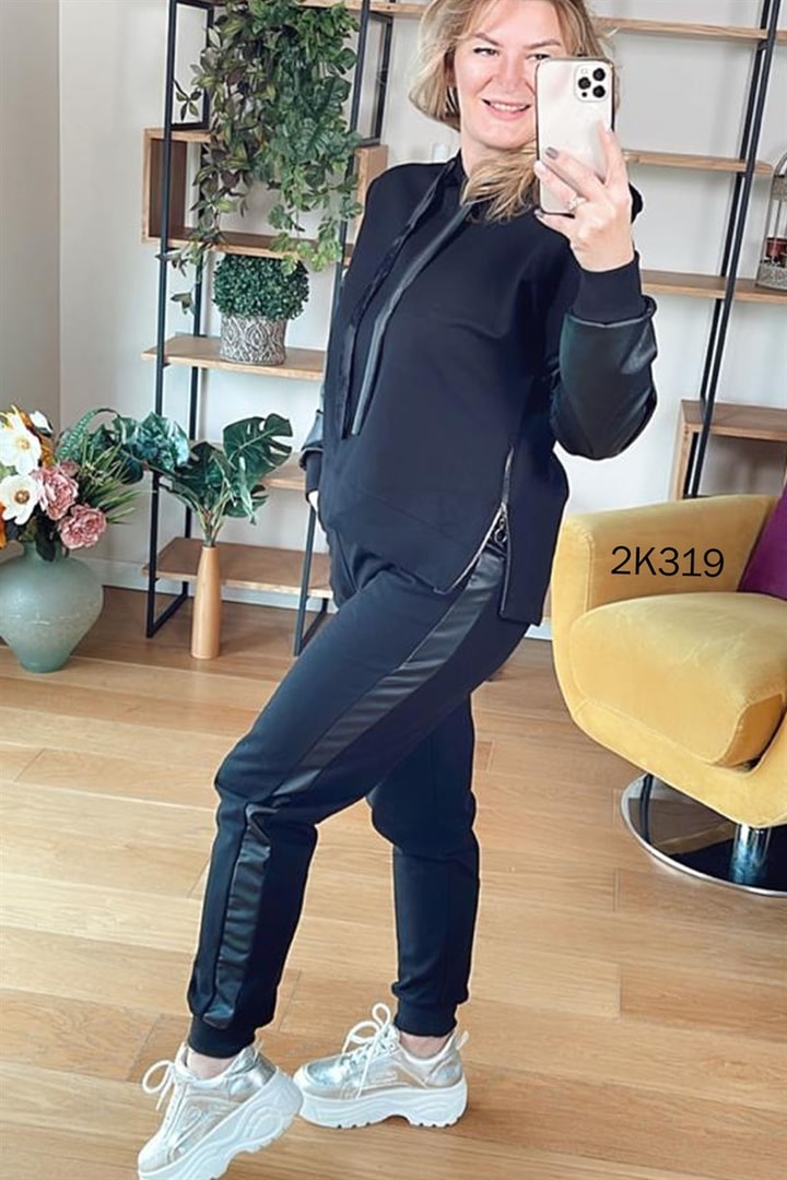 Deri Detay Fermuarlı 2 Li Takım