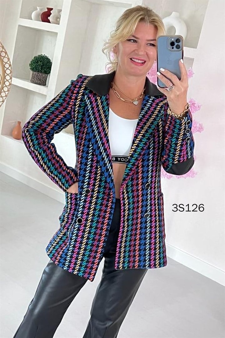 Deri Garnili Blazer Ceket