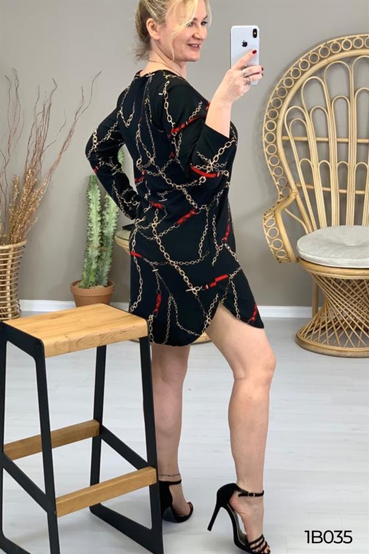 Desenli Likralı Tunik Elbise
