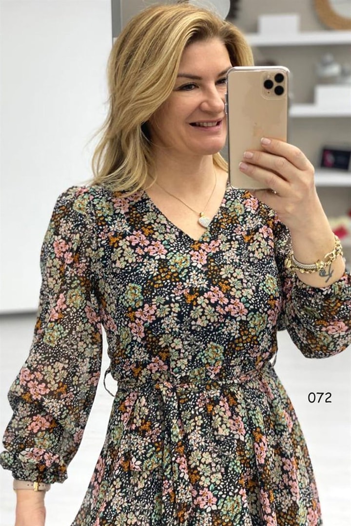 Desenli Şifon Elbise