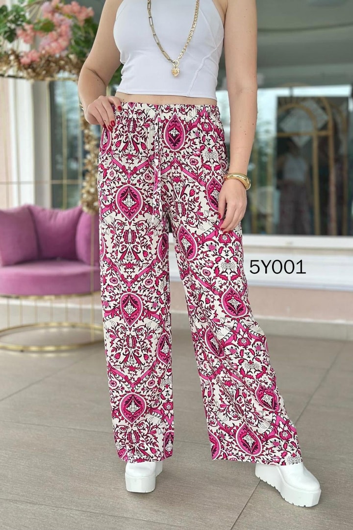 Desenli Viskon Pantolon