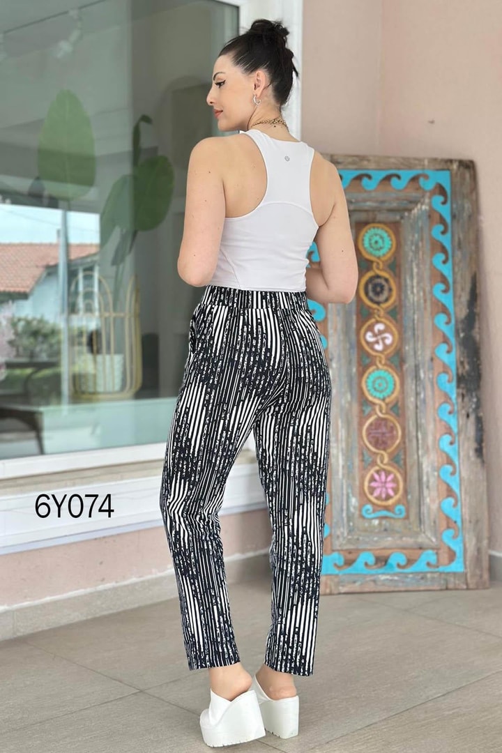 Desenli Viskon Pantolon