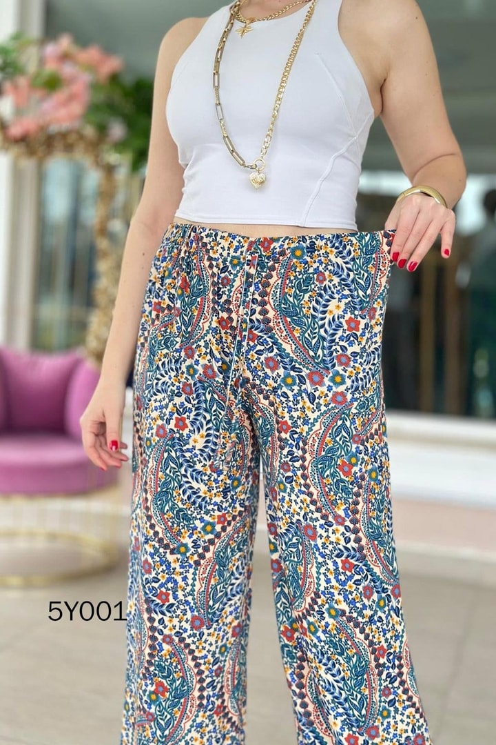Desenli Viskon Pantolon