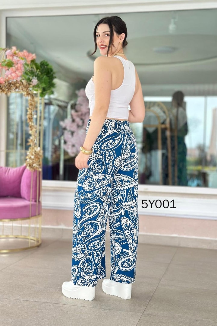 Desenli Viskon Pantolon