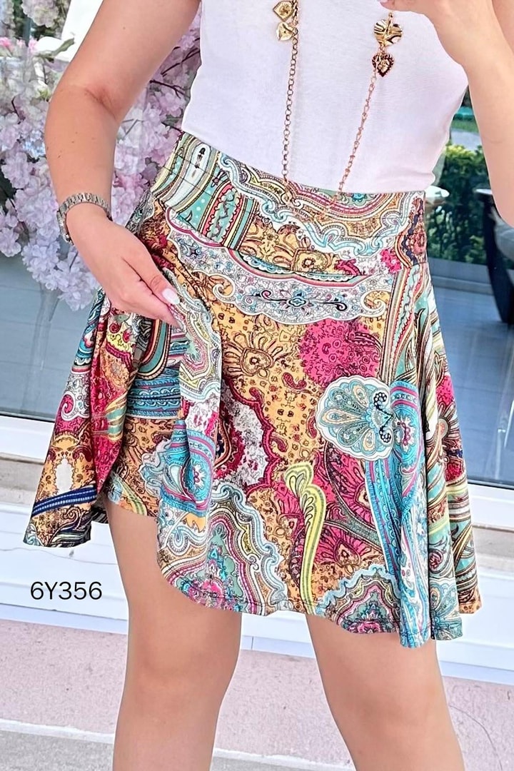Desenli Viskon Şort Etek