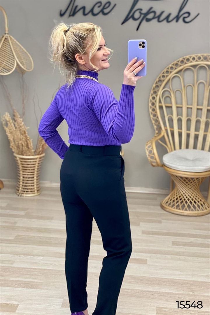 Duble Paça Kemerli Likralı Pantolon