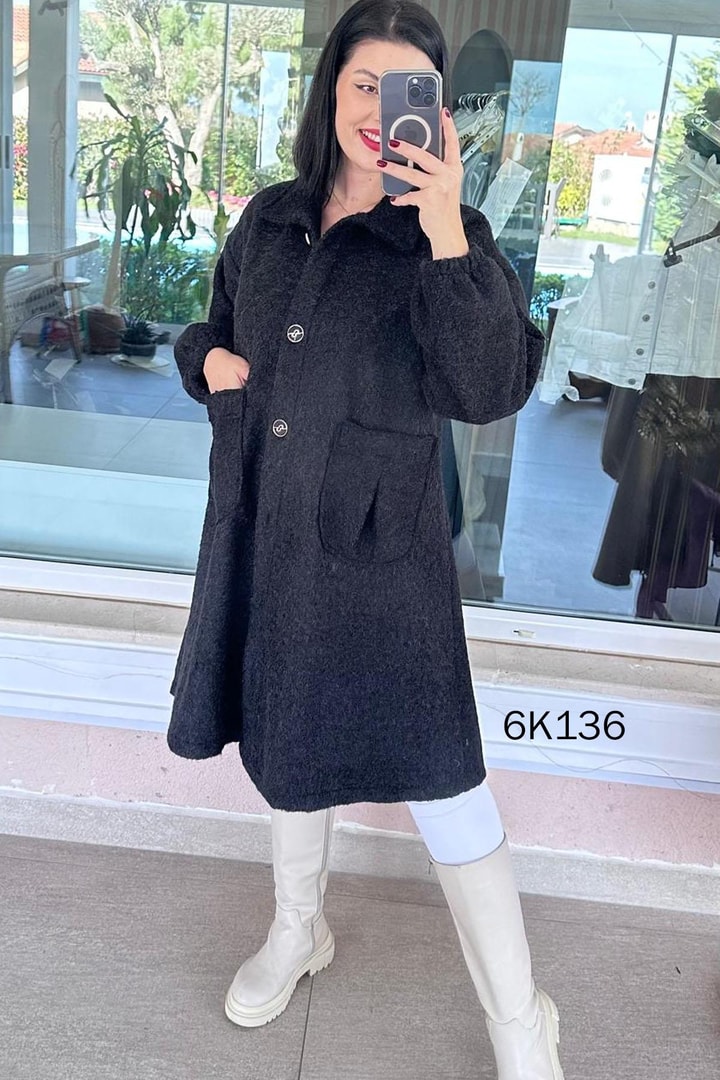 Düğmeli Kaşe Kaban