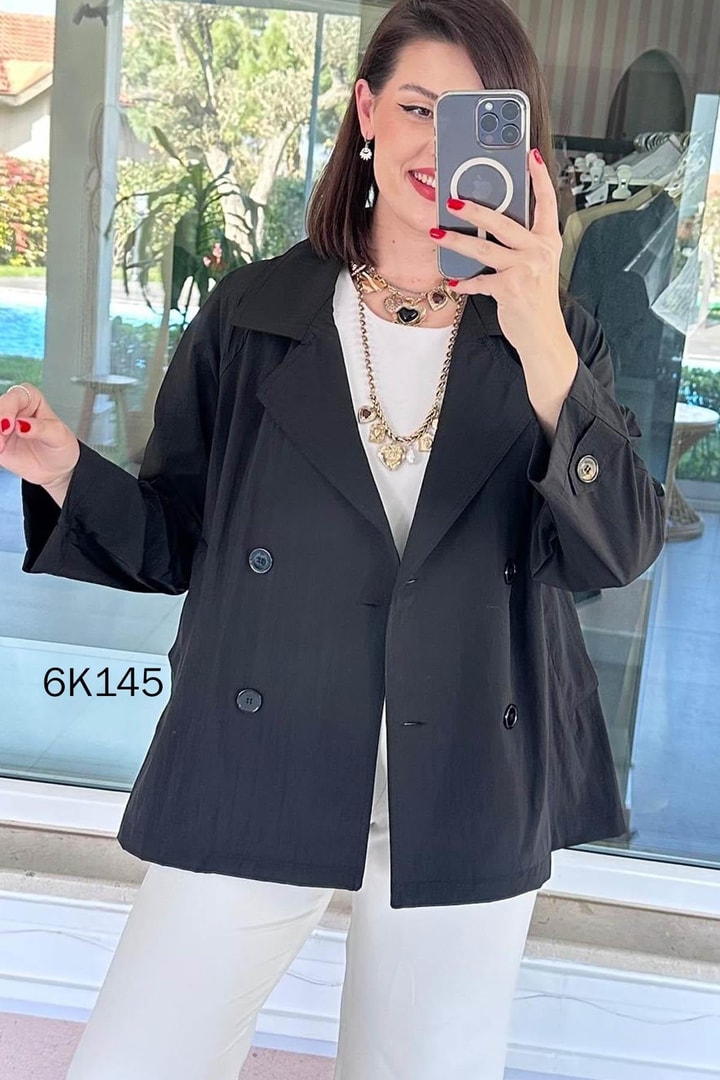 Düğmeli Kısa Trençkot