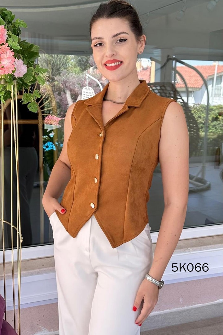 Düğmeli Süet Yelek