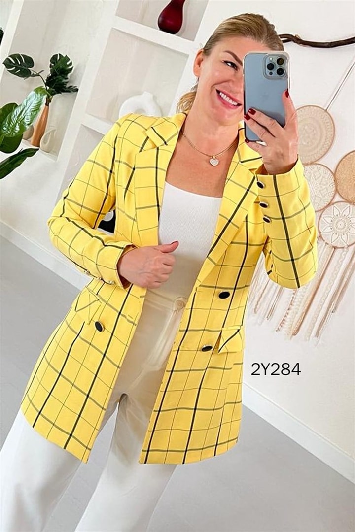 Ekose Desen Blazer Ceket