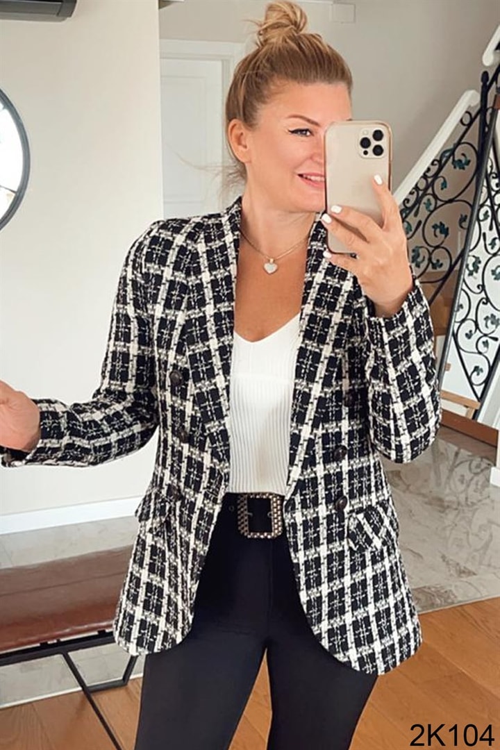 Ekose Desen Blazer Ceket