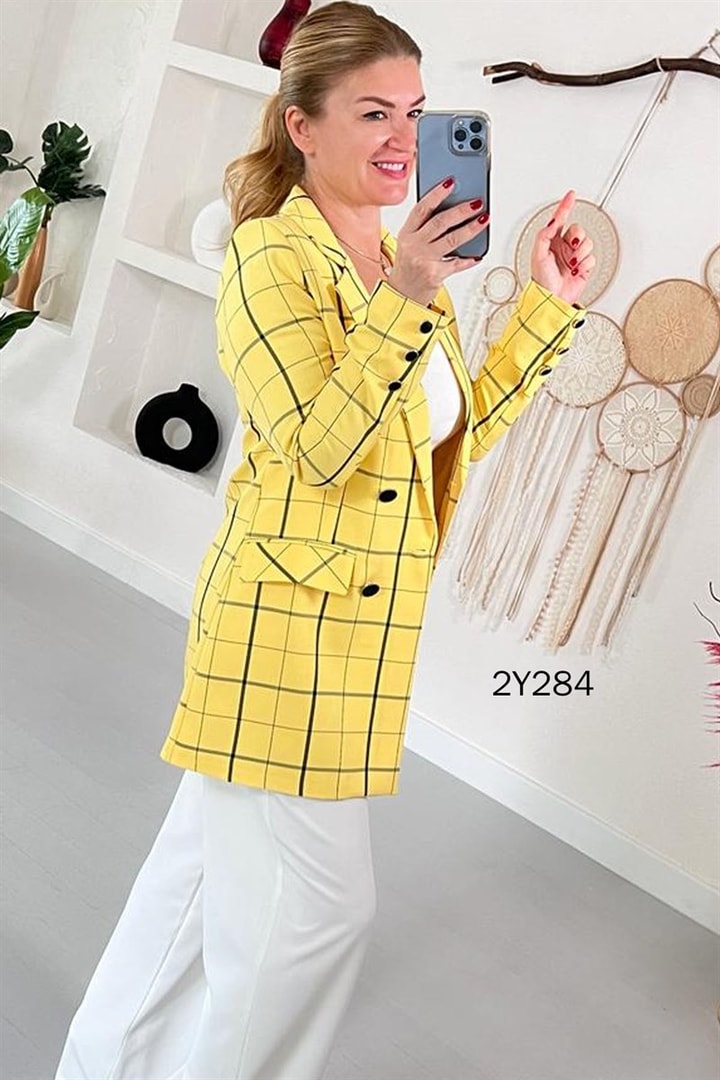 Ekose Desen Blazer Ceket